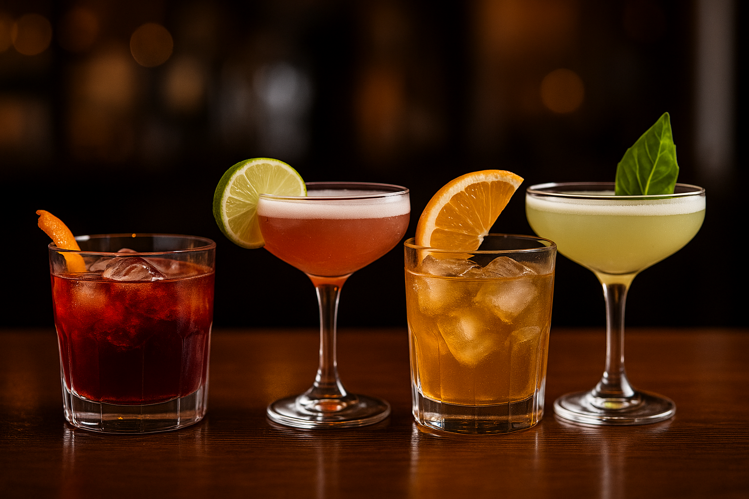 Flight of colorful cocktails